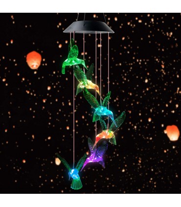 Соларни вятърни камбанки звънчета с цветни LED светлини - колибри
