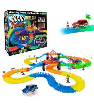 360 части светеща писта с мостове, пътни знаци и 2бр колички