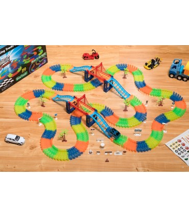 Светеща писта за колички с мостове и знаци комплект 360 части