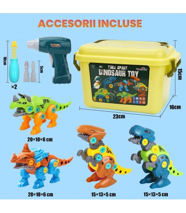 Детски комплект за сглобяване на динозаври с електрически винтоверт