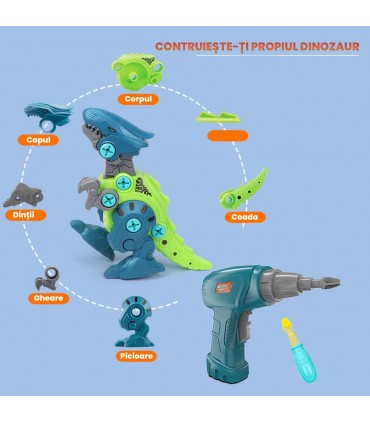 Детски комплект за сглобяване на динозаври с електрически винтоверт
