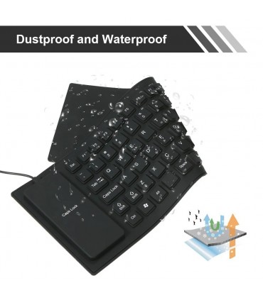 Клавиатура, силиконова, устойчива на заливане, прах и удари, USB Черна