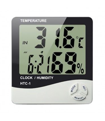 HTC-1 Стаен термометър вътрешна и външна температура, Влагомер, Часовник