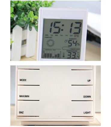 Електронен термометър, дигитален часовник, влагомер, метеостанция с аларма