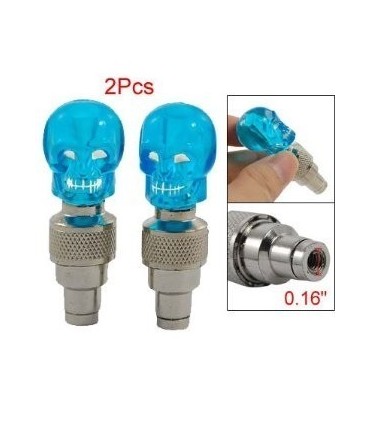 Светещи LED капачки за вентили, череп, син, 2бр