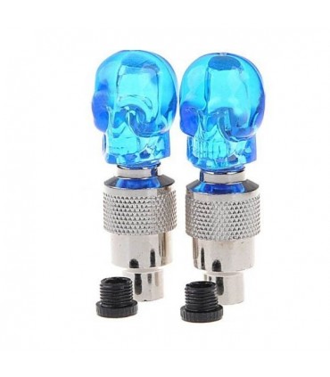 Светещи LED капачки за вентили, череп, син, 2бр