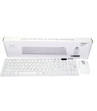 Комплект безжична клавиатура и мишка Wireless keyboard, Силиконово покритие, Черно и бяло
