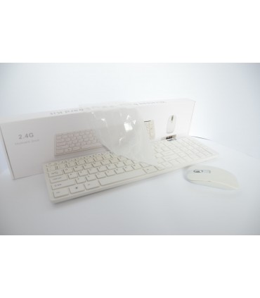 Комплект безжична клавиатура и мишка Wireless keyboard, Силиконово покритие, Черно и бяло