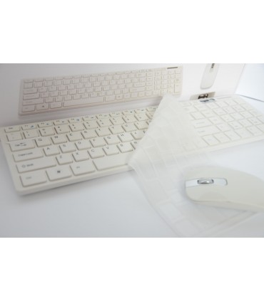 Комплект безжична клавиатура и мишка Wireless keyboard, Силиконово покритие, Черно и бяло