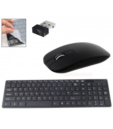 Комплект безжична клавиатура и мишка Wireless keyboard, Силиконово покритие, Черно и бяло