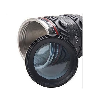 Термо чаша с прозрачен капак с дизайн на фото обектив