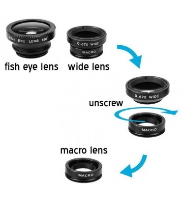 Универсален обектив за мобилен телефон 3 в 1