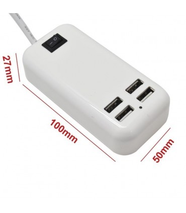 USB Зарядно / 4 порта / 220V, 3A, 15W