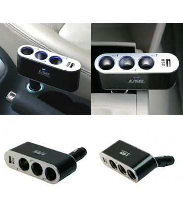 Разклонител за запалка с 3 гнезда и USB, 12V-24V, Твърдо рамо