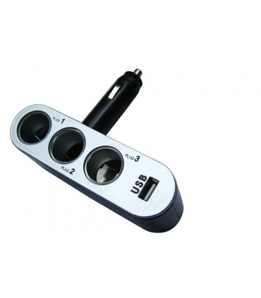 Разклонител за запалка с 3 гнезда и USB, 12V-24V, Твърдо рамо
