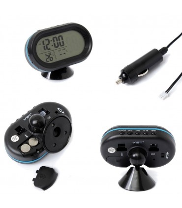 Волтметър за кола с термометър и часовник