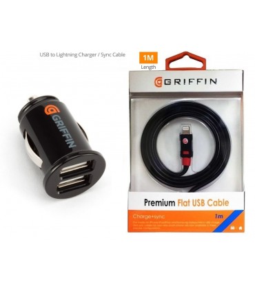 2в1 адаптер за запалка с 2бр USB + кабел "Griffin"