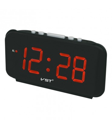 Настолен часовник с аларма, голям 1,8" LCD дисплей, Черен