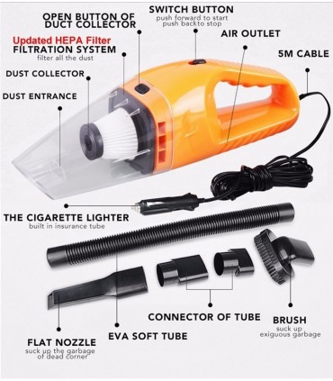 Прахосмукачка за автомобил 120W, хепа филтър, три приставки