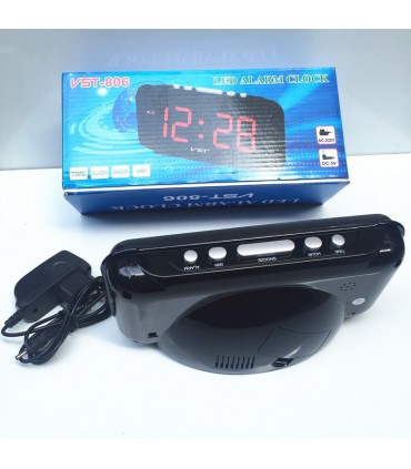 Настолен часовник с аларма, голям 1,8" LCD дисплей, Черен