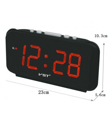 Настолен часовник с аларма, голям 1,8" LCD дисплей, Черен