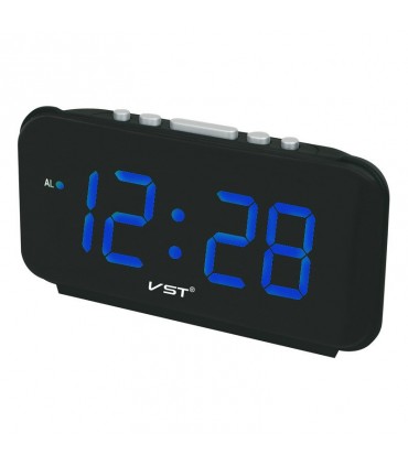 Настолен часовник с аларма, голям 1,8" LCD дисплей, Черен