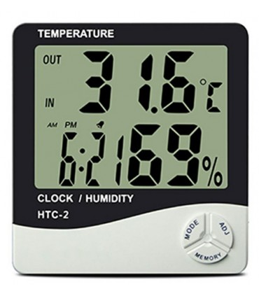 Термометър за вътрешна температура, влагомер, часовник, Метеостанция HTC-2