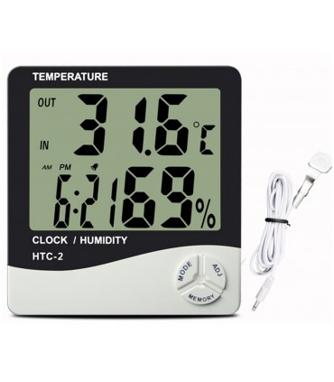 Термометър за вътрешна температура, влагомер, часовник, Метеостанция HTC-2