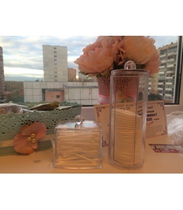 Комплект кутии за съхранение на тампони за грим и клечки за уши