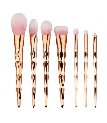 Комплект от 7 бр.  Златни Четки за Грим с ефектни дръжки - код 1736