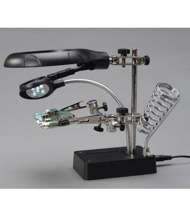 Настолна лупа с LED лампа, трета ръка, 220VAC, 22W, увеличение 2.5X