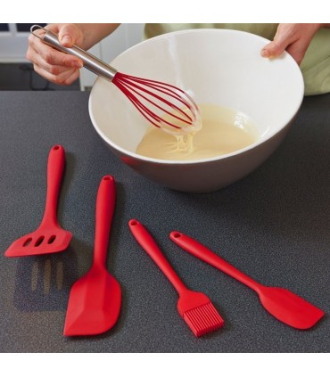 Комплект от 5 бр. кухненски прибори от устойчив силикон, червени