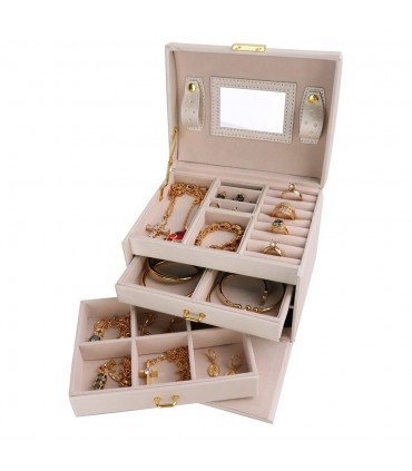 Луксозна кутия-куфар за бижута и козметика на три нива - код 1756