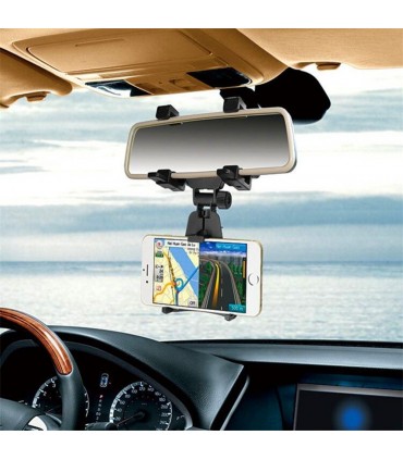 Универсална поставка за мобилен телефон За огледало за обратно виждане, Черен