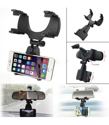 Универсална поставка за мобилен телефон За огледало за обратно виждане, Черен