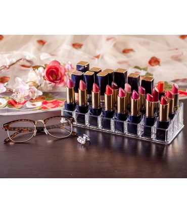 Прозрачен настолен органайзер за червила, гланцове и лакове