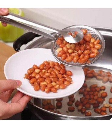 Метална Щипка с цедка за пържене и отцеждане 2в1
