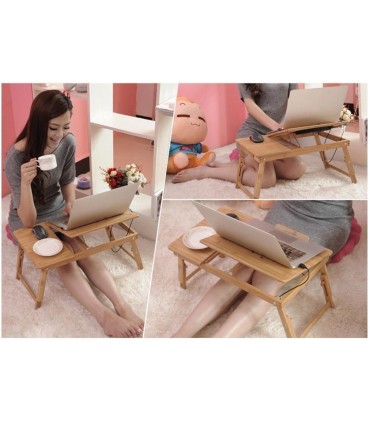 Бамбукова масичка за лаптоп с USB охладител