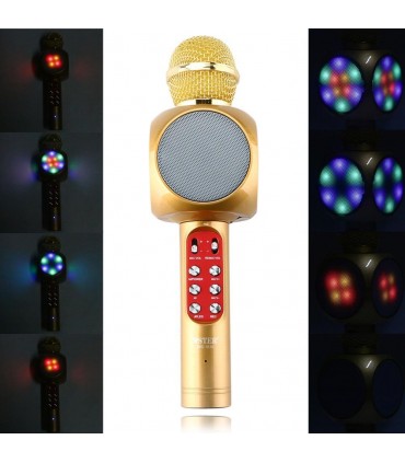 БЕЗЖИЧЕН БЛУТУТ КАРАОКЕ МИКРОФОН С ЛЕД СВЕТЛИНИ И ВГРАДЕН ГОВОРИТЕЛ WSTER WS-1816