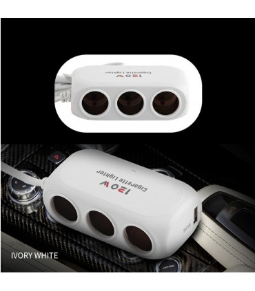 Разклонител за автомобилна запалка с 3 куплунга и 2бр. USB  D23