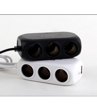 Разклонител за автомобилна запалка с 3 куплунга и 2бр. USB  D23