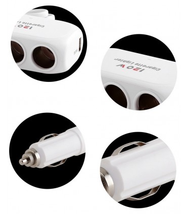 Разклонител за автомобилна запалка с 3 куплунга и 2бр. USB  D23