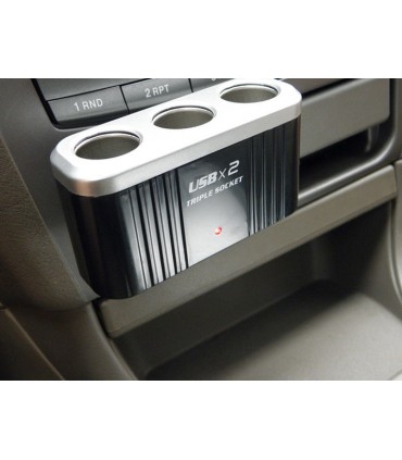 Троен разклонител за запалка твърдо рамо, зарядно с 2бр. USB и