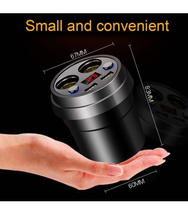 Волтметър разклонител за запалка и зарядно за телефон за кола, с форма на чаша