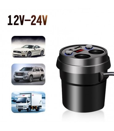 Волтметър разклонител за запалка и зарядно за телефон за кола, с форма на чаша