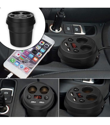 Волтметър разклонител за запалка и зарядно за телефон за кола, с форма на чаша