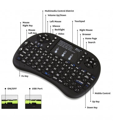 Безжични клавиатура с тъчпад I8, мини, черна