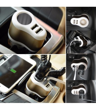 Двоен USB разклонител за кола с 1 гнездо за запалка