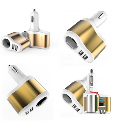 Двоен USB разклонител за кола с 1 гнездо за запалка