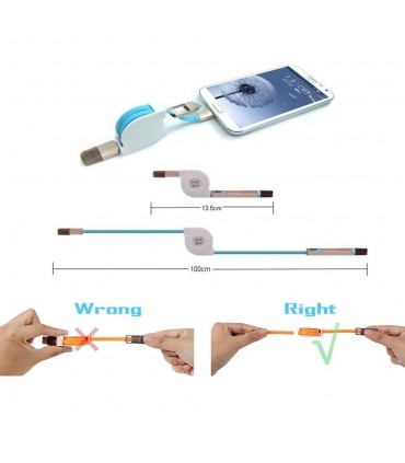 USB кабел 2в1 за адроид смартфони и Iphone, телескопичен